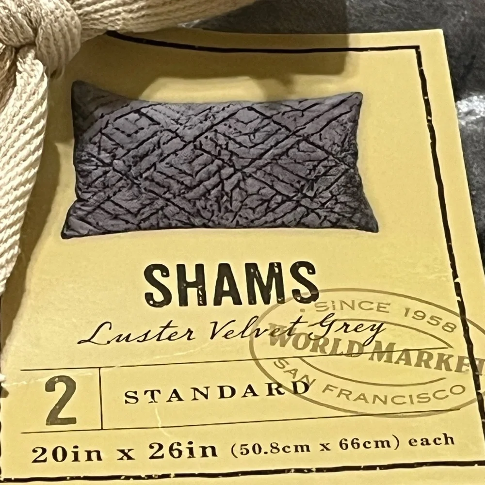 WORLD MARKET Velvet Quilted Shams Set in Charcoal Gray STANDARD SIZE